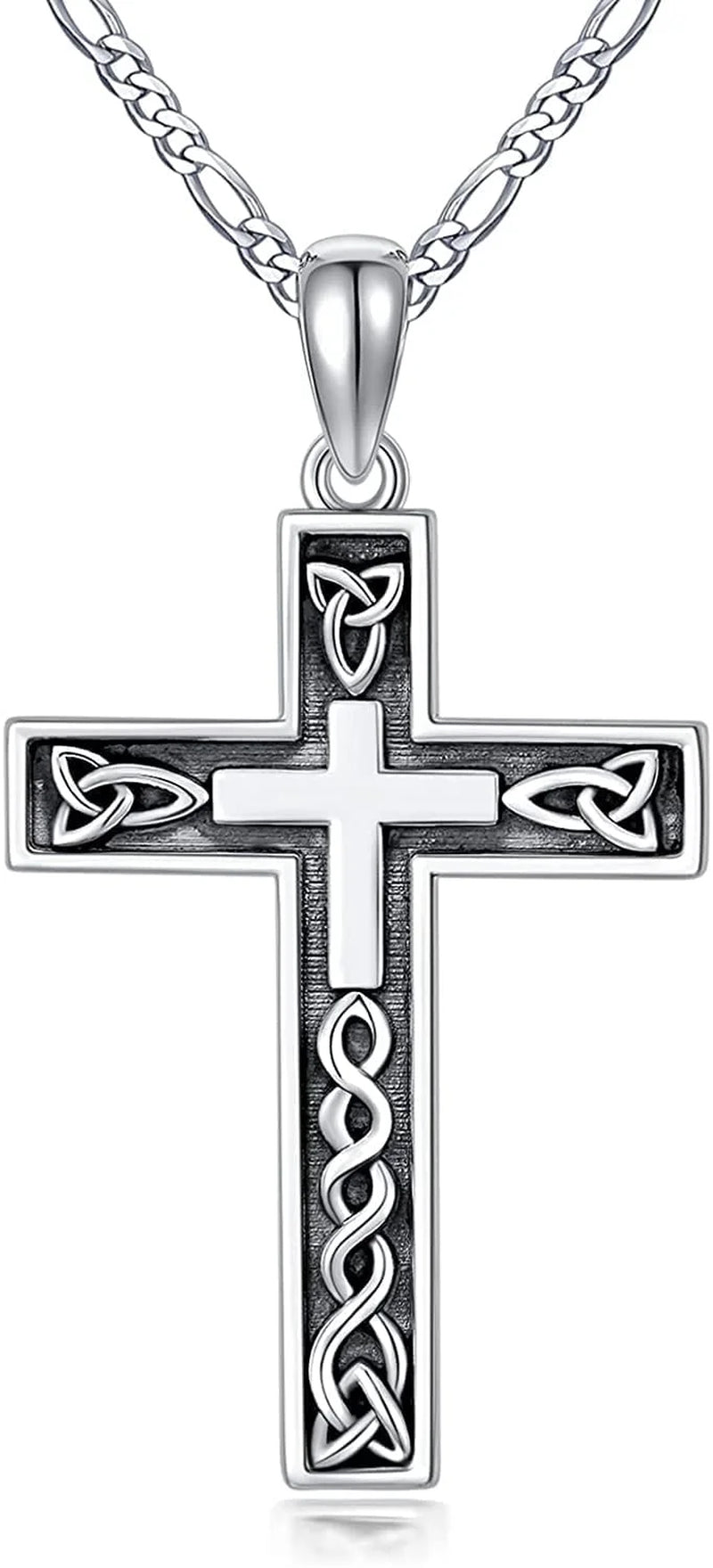 Christmas Gift 925 Sterling Silver Cross Necklace for Men Delicate Texture Crucifix Jesus Cross Pendant Necklace