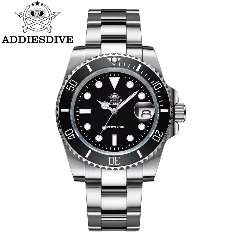 Addies Dive Quartz Watch Luxury Brand Men Watches Waterproof Business 41Mm Watch C3 Luminous Stainless Steel Black Diver Watch