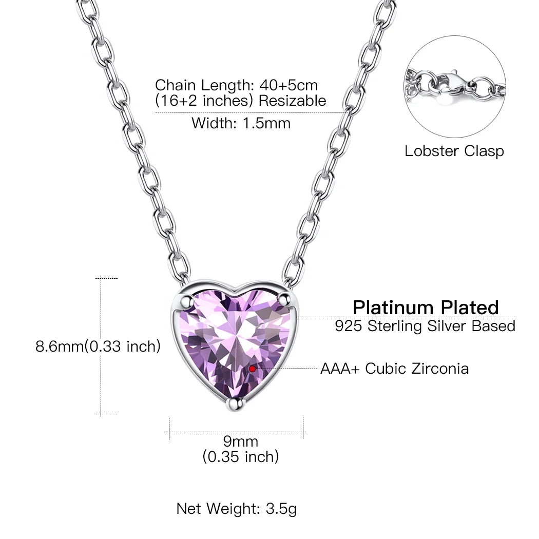 Women 925 Sterling Silver Birthstone Love Heart Necklace, Birthday Valentines Gift