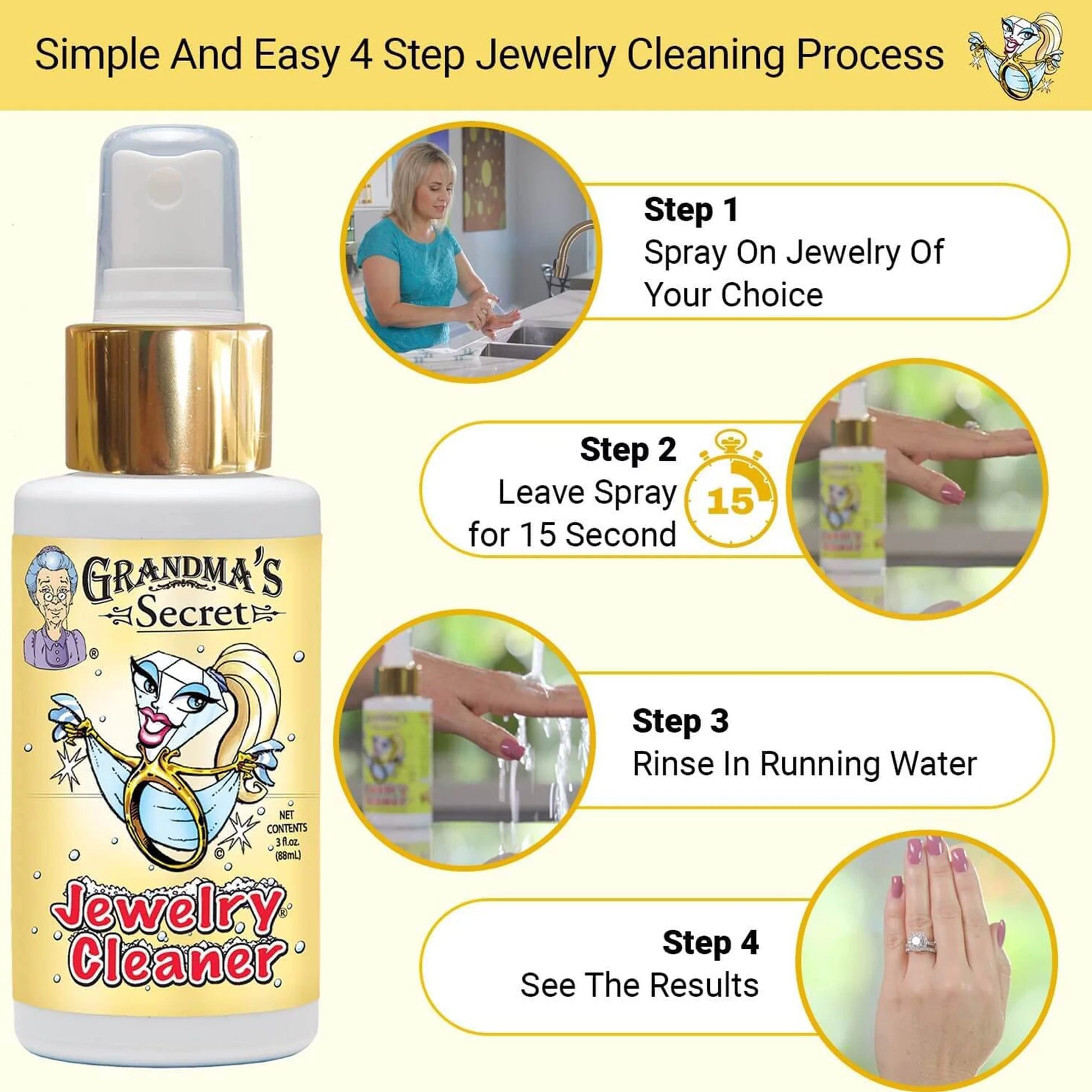 Grandma’S Secret Jewelry Cleaner Spray Gold Silver Cleaning Solution Tarnish Remover 3Oz 3 Pack