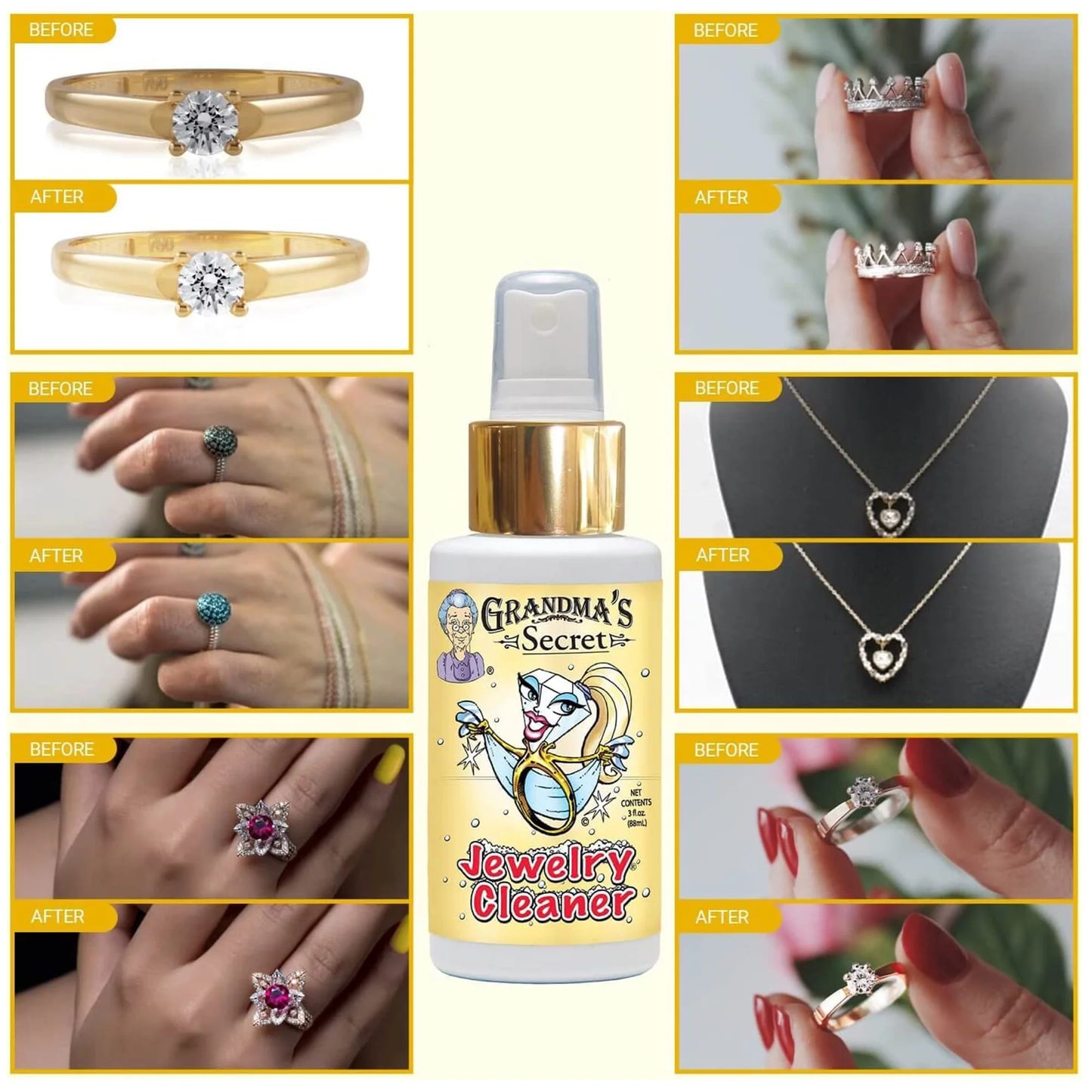 Grandma’S Secret Jewelry Cleaner Spray Gold Silver Cleaning Solution Tarnish Remover 3Oz 3 Pack